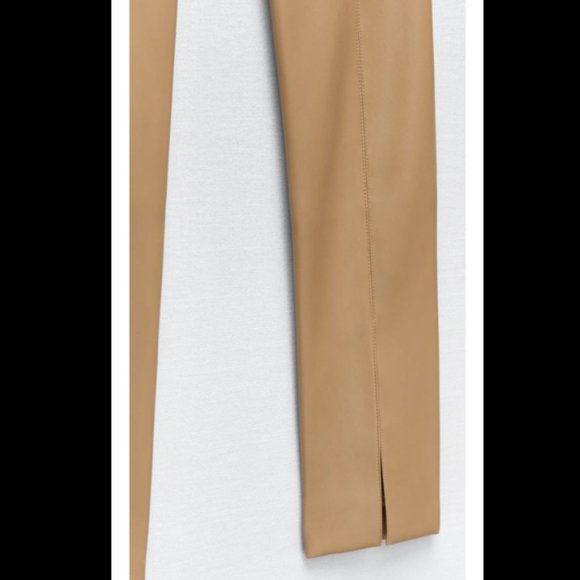 ZARA Tan Faux Leather High Rise Extra Long Pants (MEDIUM) - Picture 4 of 10